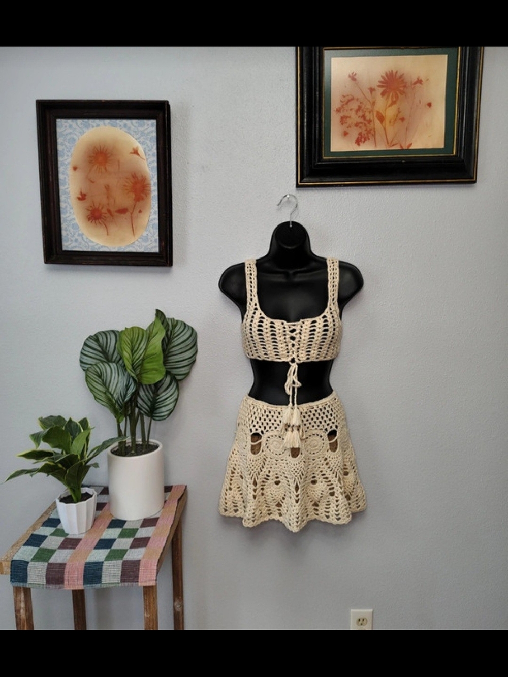 Urban Outfitters Cream Crochet Two-Piece Set
